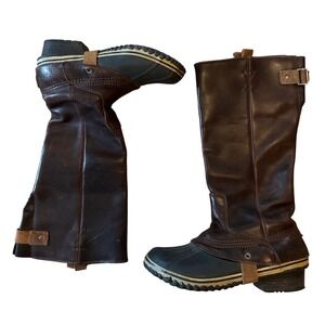 Sorel Slimboot Tall Leather Duck Riding Boots Shale Brown Womens 10.5